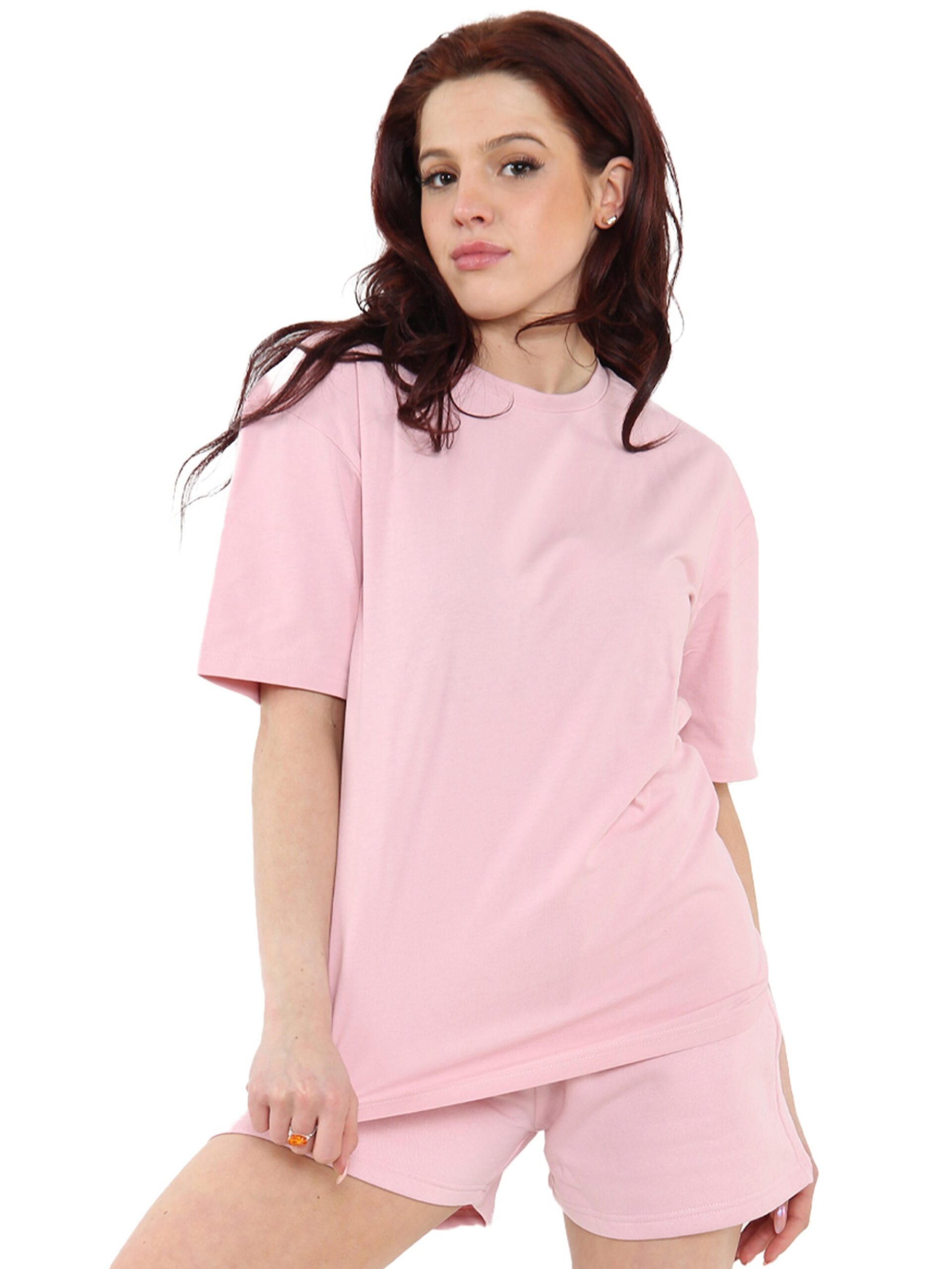 Womens Essential Oversized T-Shirt - 100% Cotton, Crew Neck, Short Sleeves, Lightweight, Casual Loungewear Top - Light Pink / S