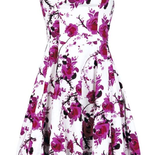 H&R London - Rockabilly Midi Dress - Pink Floral Dress - XS to 3XL - for Women - white-pink