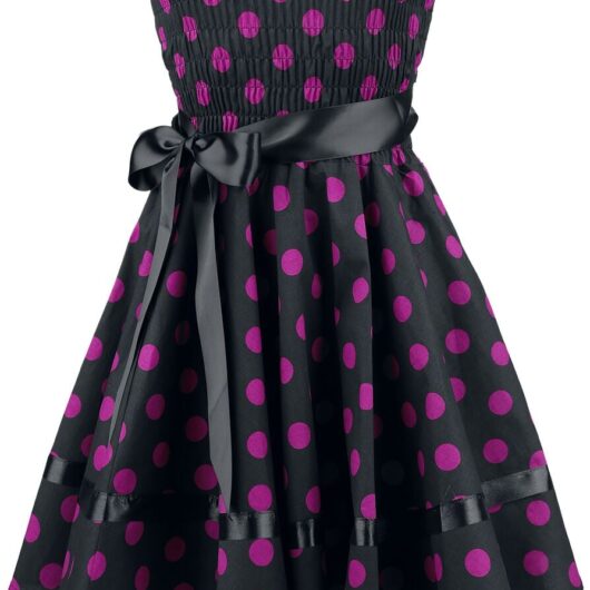 H&R London - Rockabilly Mini Dress - Big Purple Dots - S to 3XL - for Women - black-pink